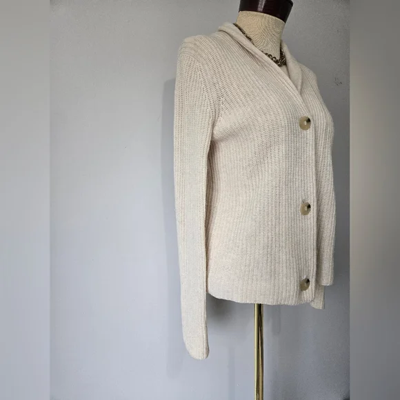 Vince  Wool And Cashmere Cream Ribbed Cardigan with Buttons. Size XS - Picture 4 of 11